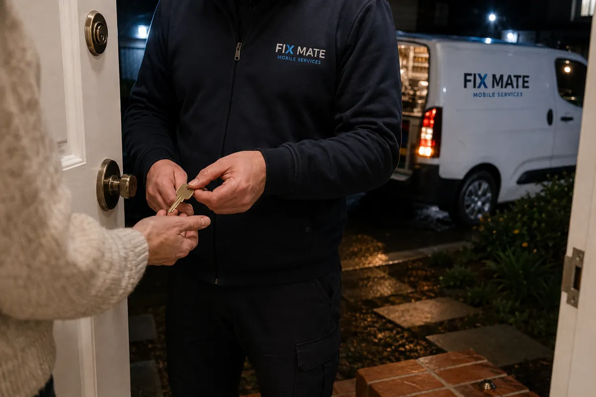 A Fix Mate locksmith attending an emergency residential lockout