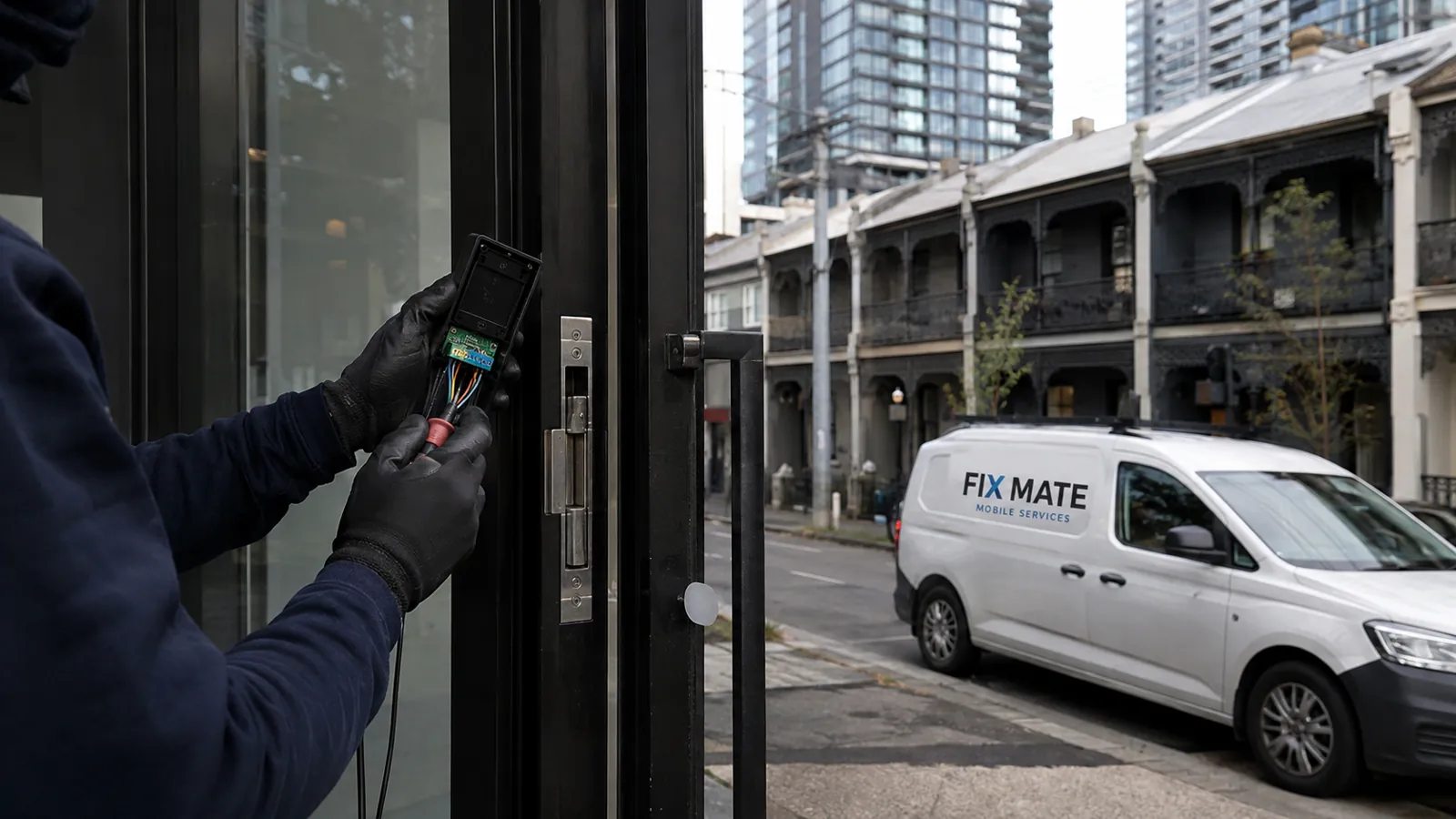 A Fix Mate mobile locksmith working at an inner Melbourne property