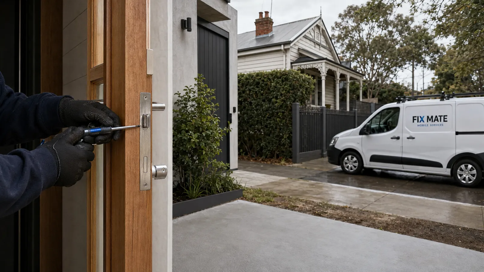 A mobile locksmith working at a home in Melbourne's south-east