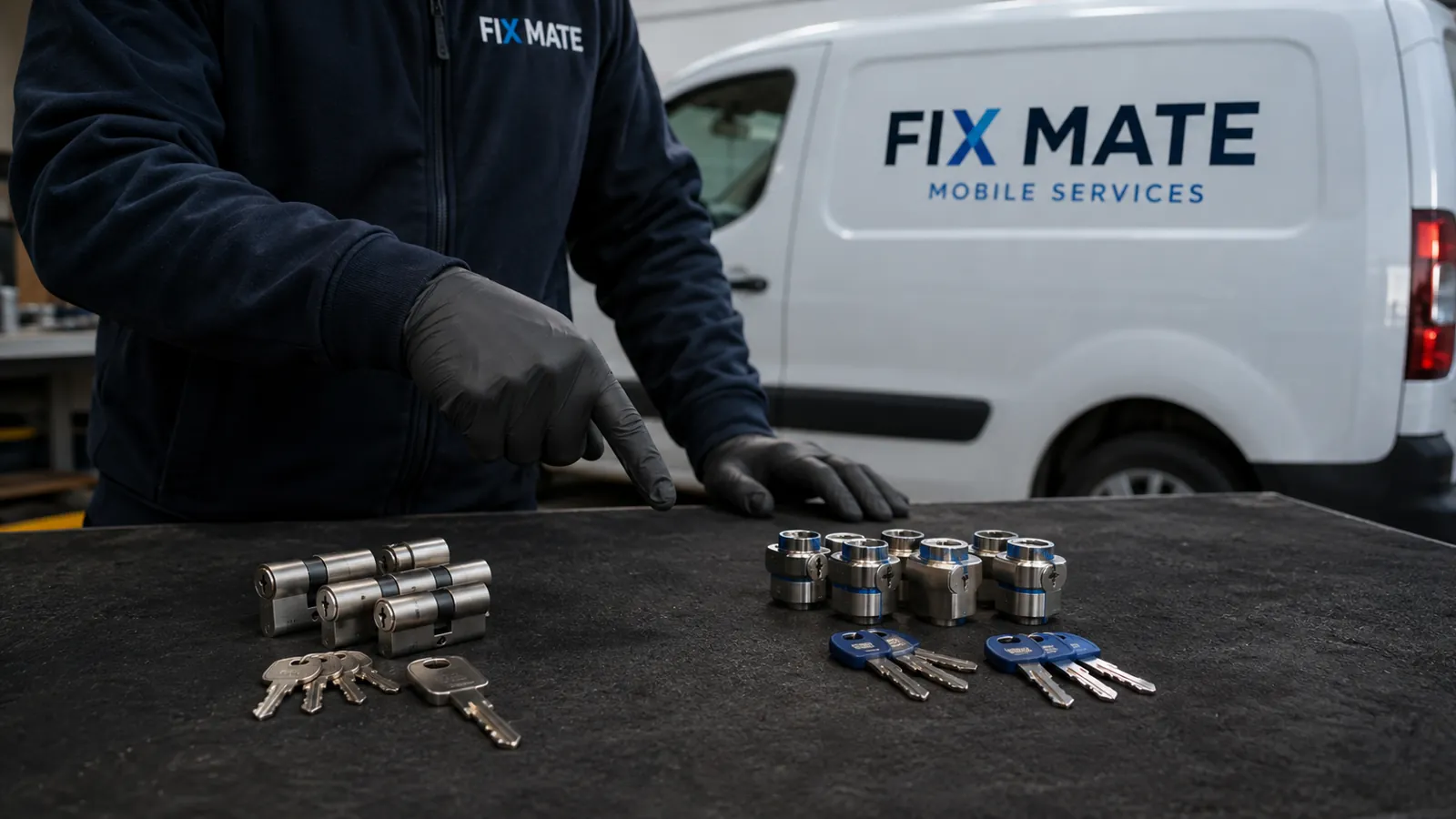 Master key and restricted key cylinders arranged for comparison